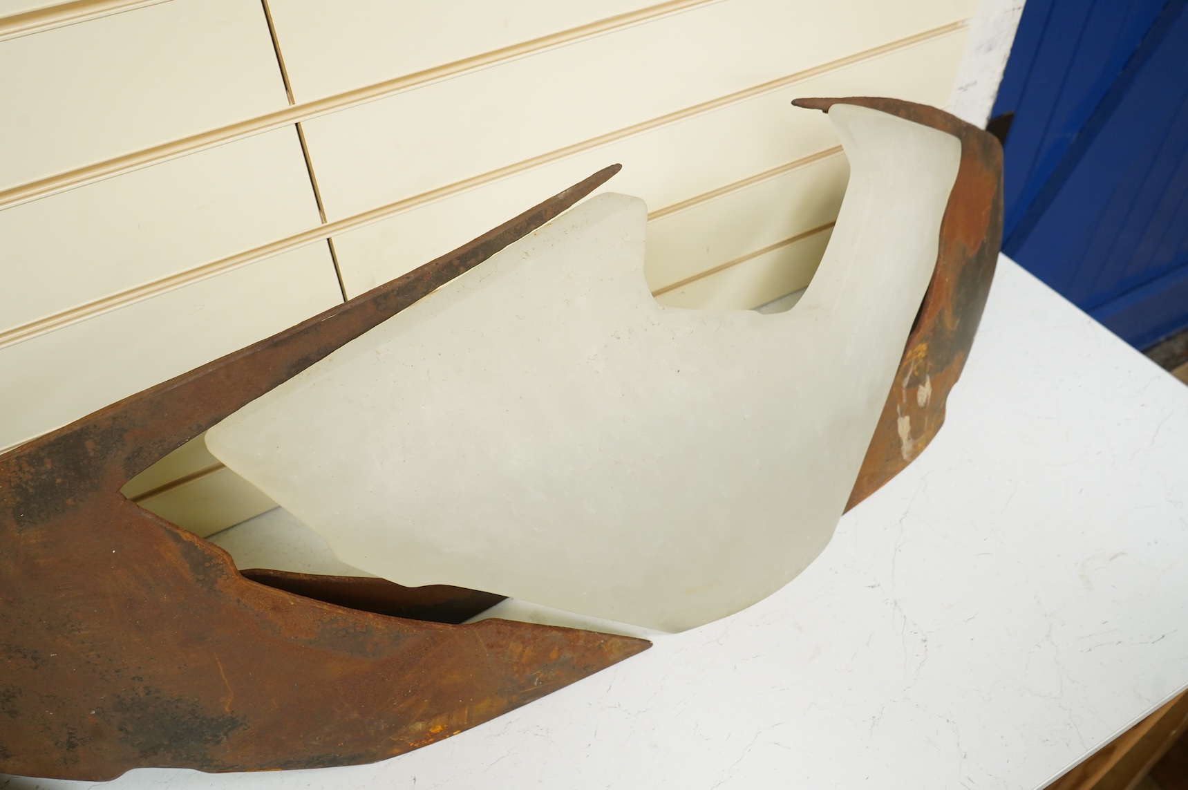 Sally Rogers, contemporary fabricated steel and cast glass installation, 45cm wide